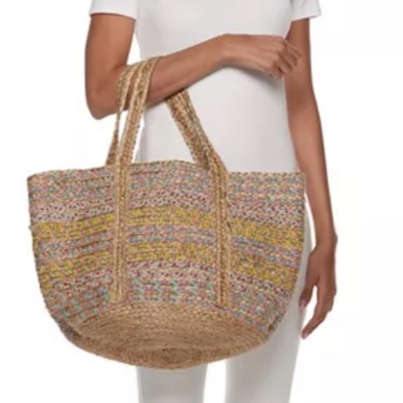 Circus By Sam Edelman Teresa Striped Straw Tote Bag Womens Bucket Shoulder Bag - Picture 1 of 5